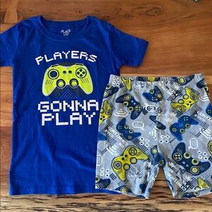 Children’s Place pajama set shirt and shorts blue grey video game kids boys 14
